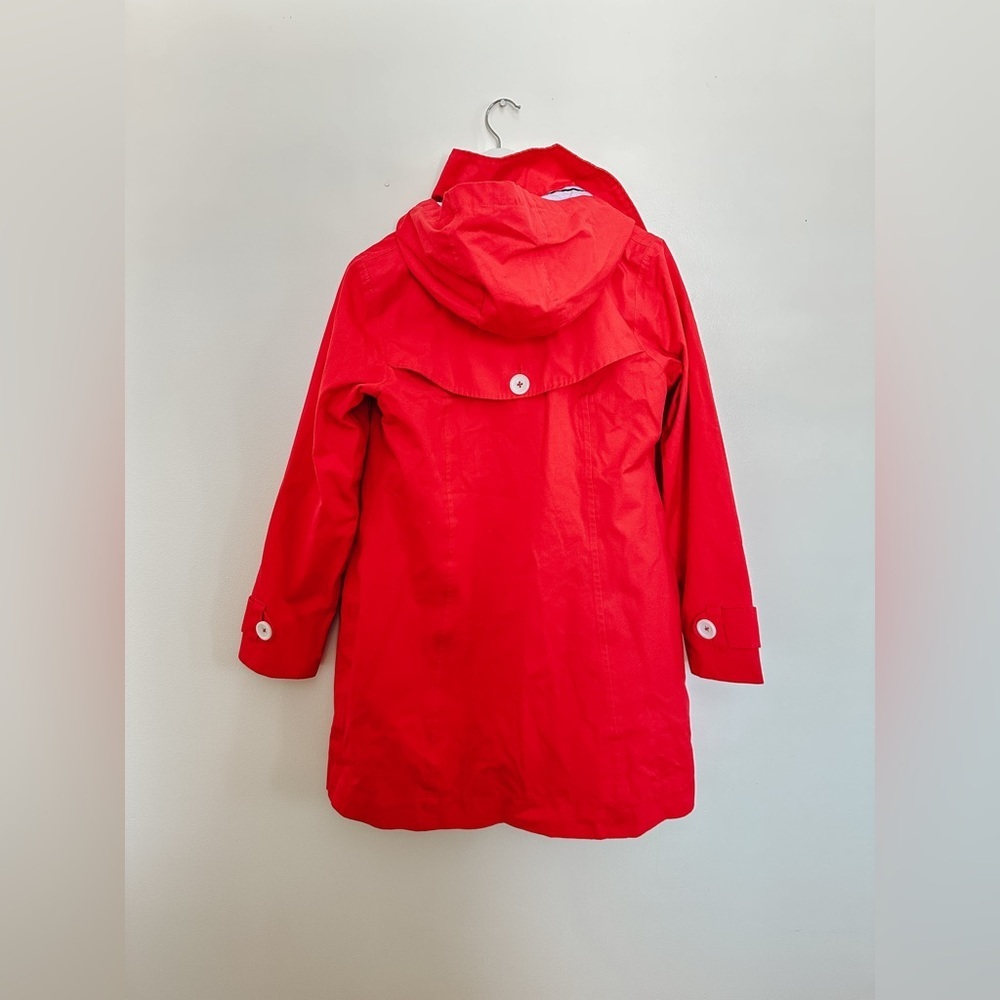 “Hatley”Red Trench Coat - Detachable Hood - Zip Front - Stripped Lining - Size 8 - Picture 2 of 15